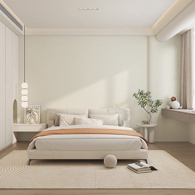 奶油杏子色无缝墙布简约北欧全屋墙面装修客厅卧室壁布电视背景墙