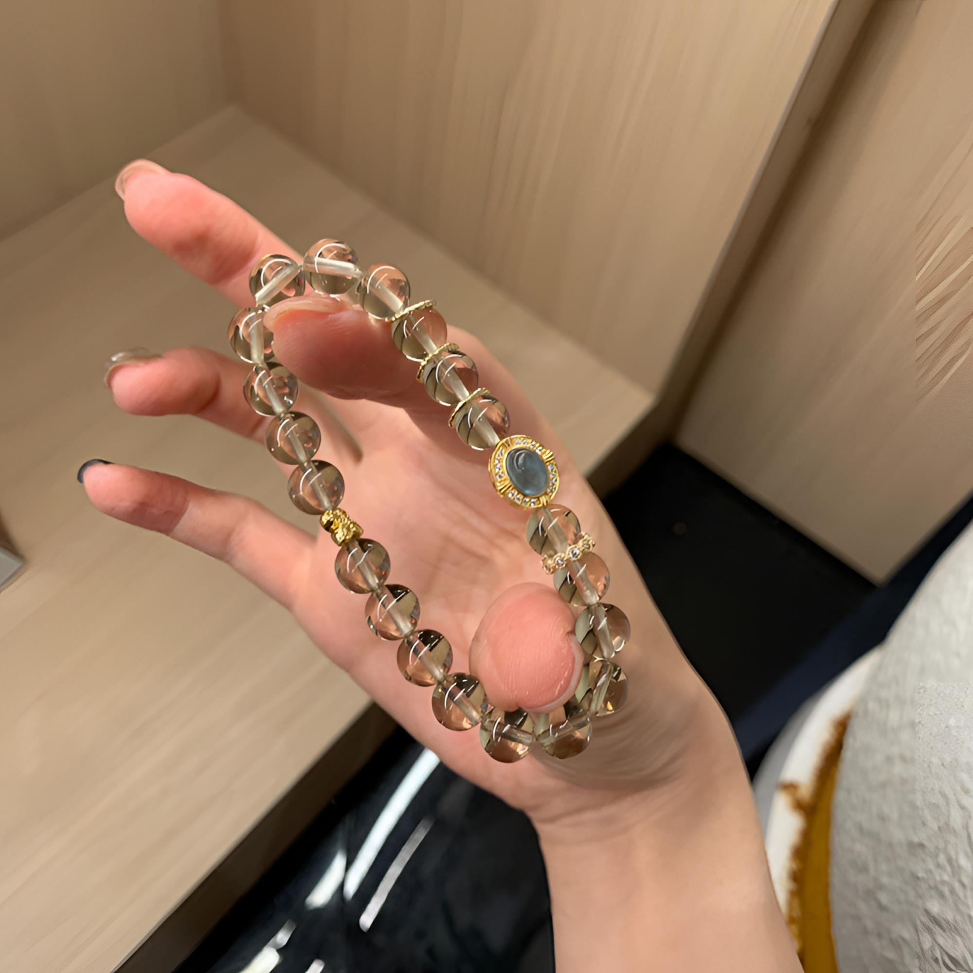 天然柠檬黄水晶海蓝宝配件水晶手串