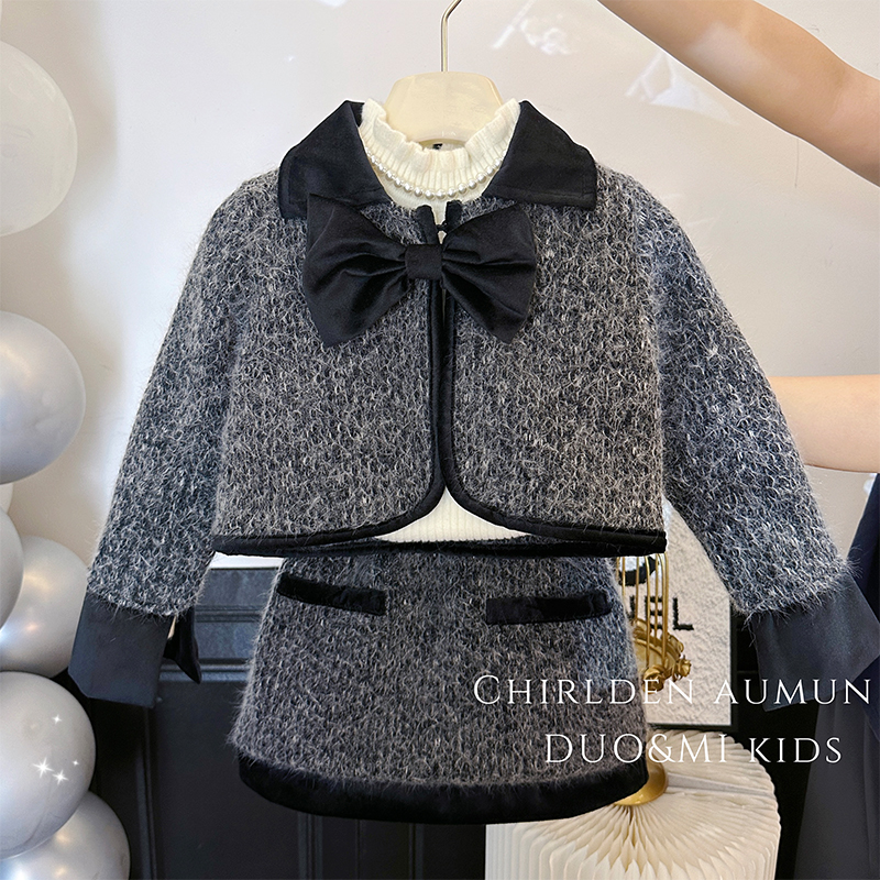 【有点暖】韩国女童小香风套装秋冬季2023新款洋派儿童高级感毛呢