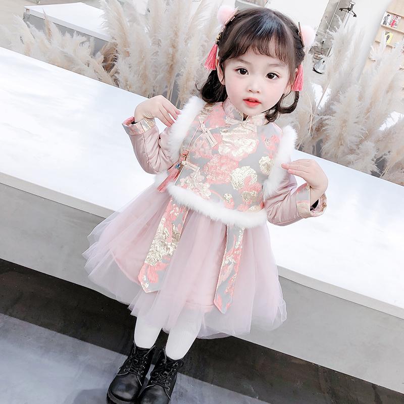 【有点暖】女童连衣裙冬装儿童中国风唐装拜年服夹棉旗袍裙女孩新