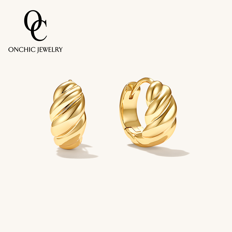 onchic 铜合金耳饰 羊角包圈圈耳环时尚简约明星同款百搭金色耳钉