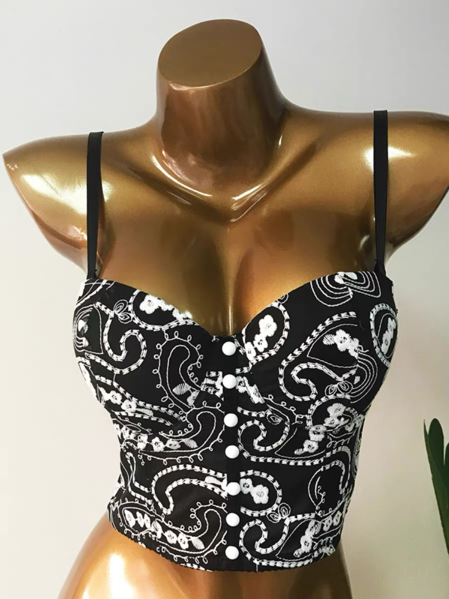 网红炸街外穿腰果花蕾丝刺绣吊带背心女修身显瘦可卸肩带鱼骨抹胸