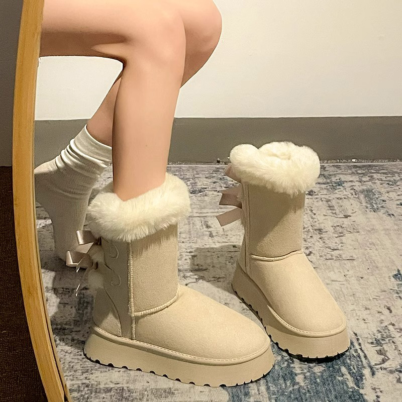 厚底雪地靴女鞋冬款2023新款保暖东北抗寒加绒加厚棉鞋中筒棉靴子