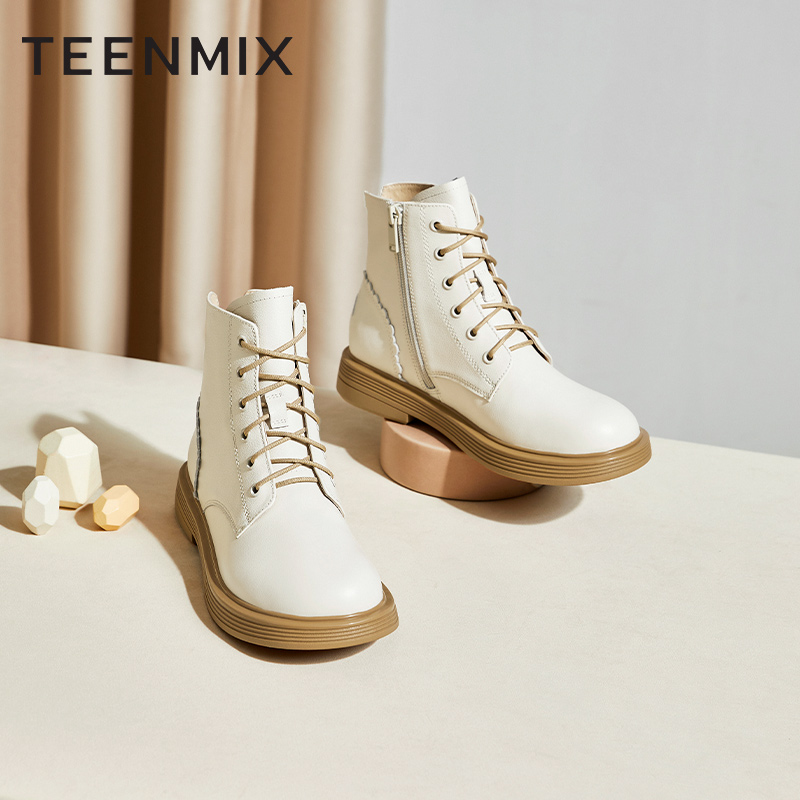 Teenmix/天美意冬厚底商场同款简约复古马丁靴女秋冬短靴CSG43DD2