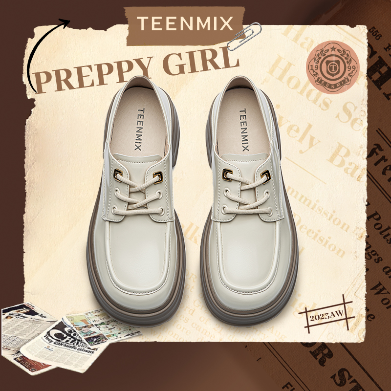 天美意新款学院休闲复古英伦软底小皮鞋系带女单鞋AH010CM3