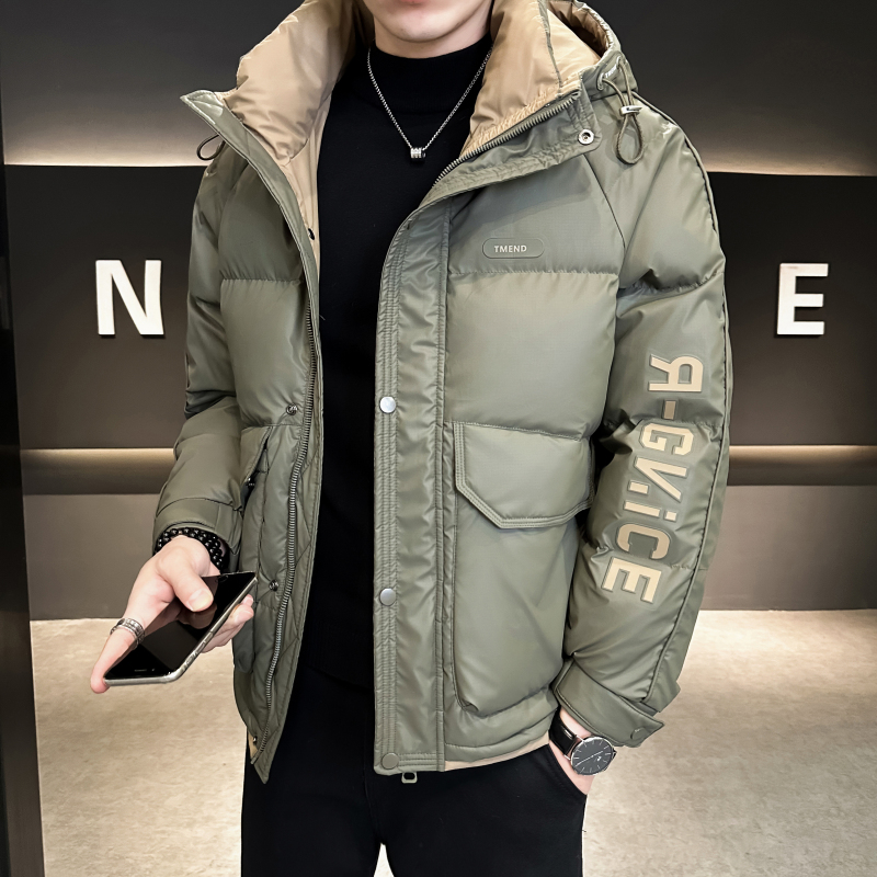免洗短款羽绒服男痞帅冬季保暖外套2023新款加厚连帽轻奢百搭冬装