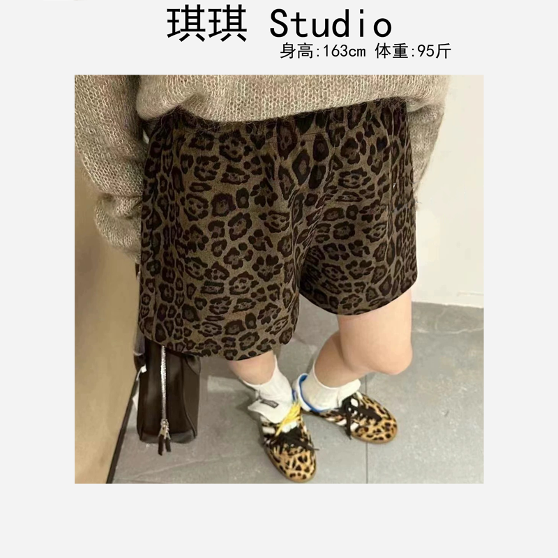 秋季新款潮流气质时尚A字版复古阔腿宽松减龄百搭豹纹短裤873-G