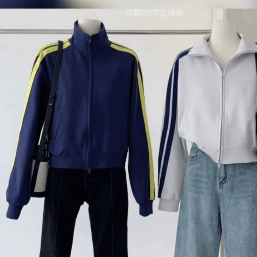 秋季新款简约气质拼色袖杠立领拉链洋气减龄百搭休闲外套129-G