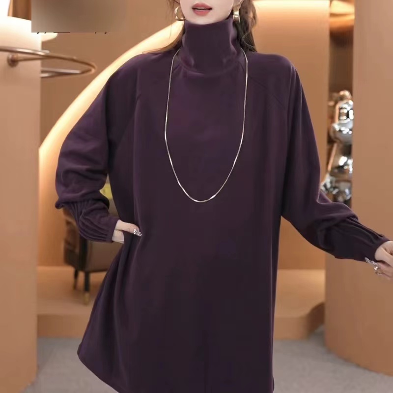 秋季新款大版宽松高领防风保暖褶皱袖气质减龄显瘦百搭上衣3097-G