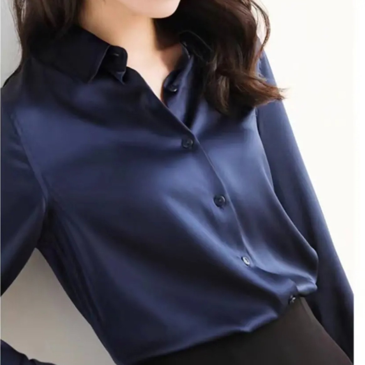 2025春季新款女士华尔缎长袖衬衫显瘦百搭亲肤衬衣纯色气质上衣女