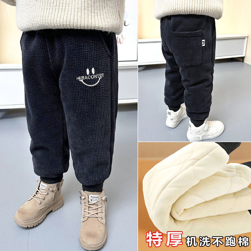 儿童裤子加绒加厚冬款男童灯芯绒一条过冬三层束脚裤小童秋冬长裤