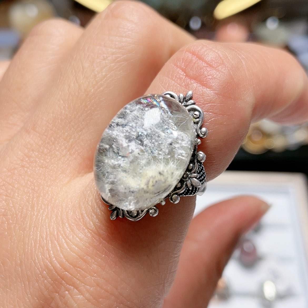 【闪购商品】水晶戒指银S925镶嵌麽*女