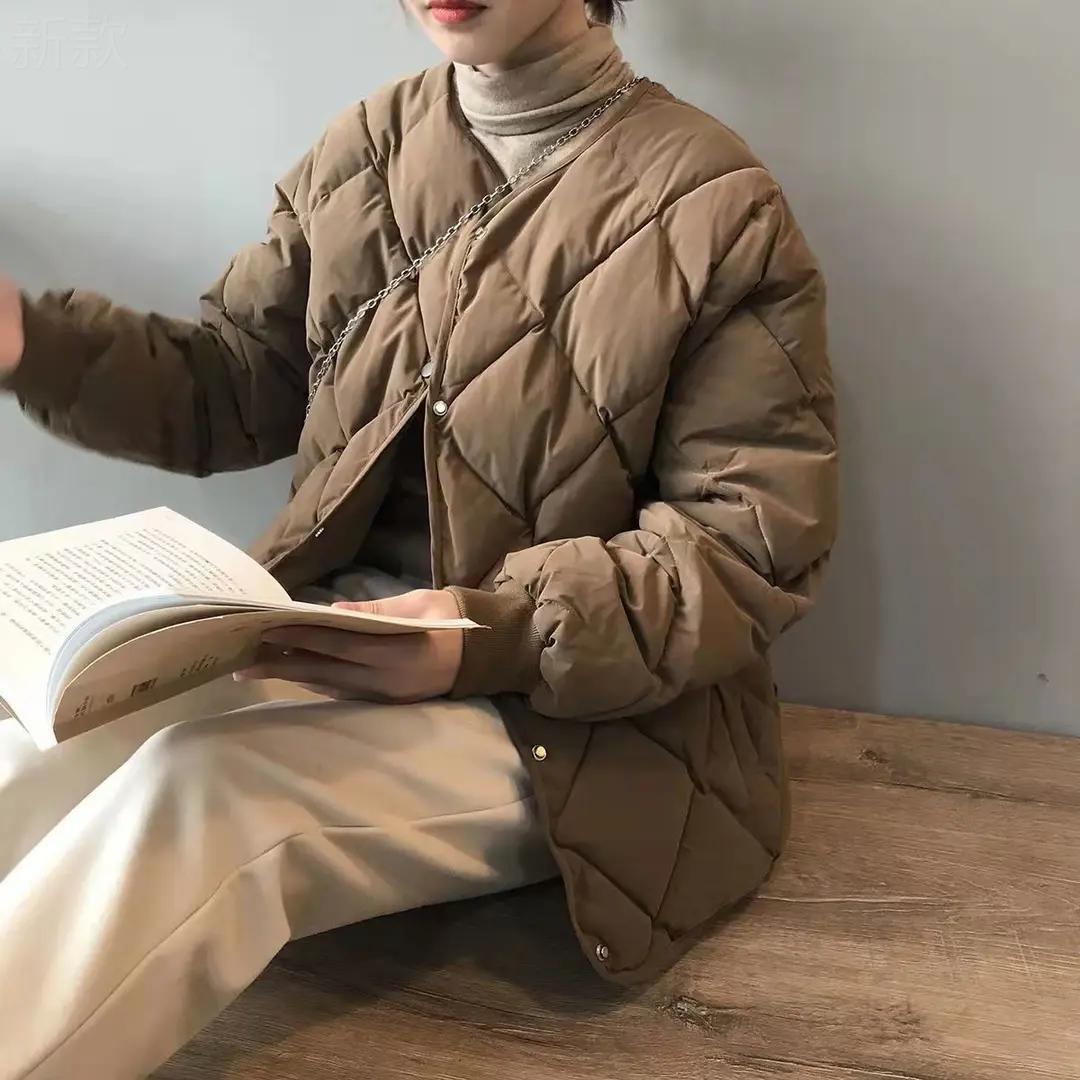 百搭羽绒棉服女冬季2023年冬季面包服爆款羽绒棉服无领羽绒