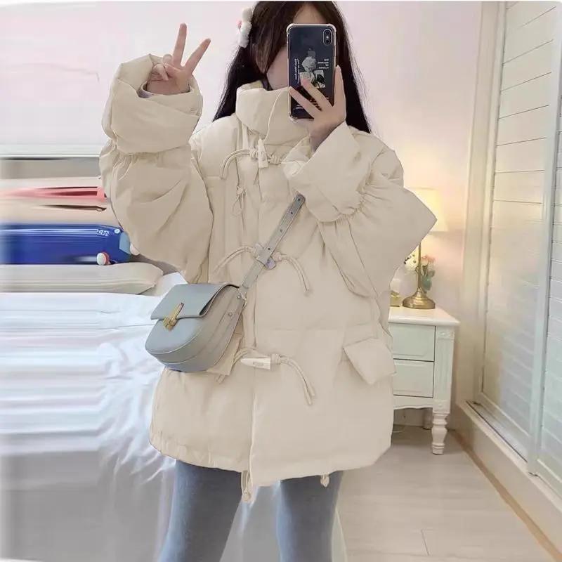 迹逅2023冬季羽服女韩版宽松牛角扣面包服秋冬季厚外套女短小个款
