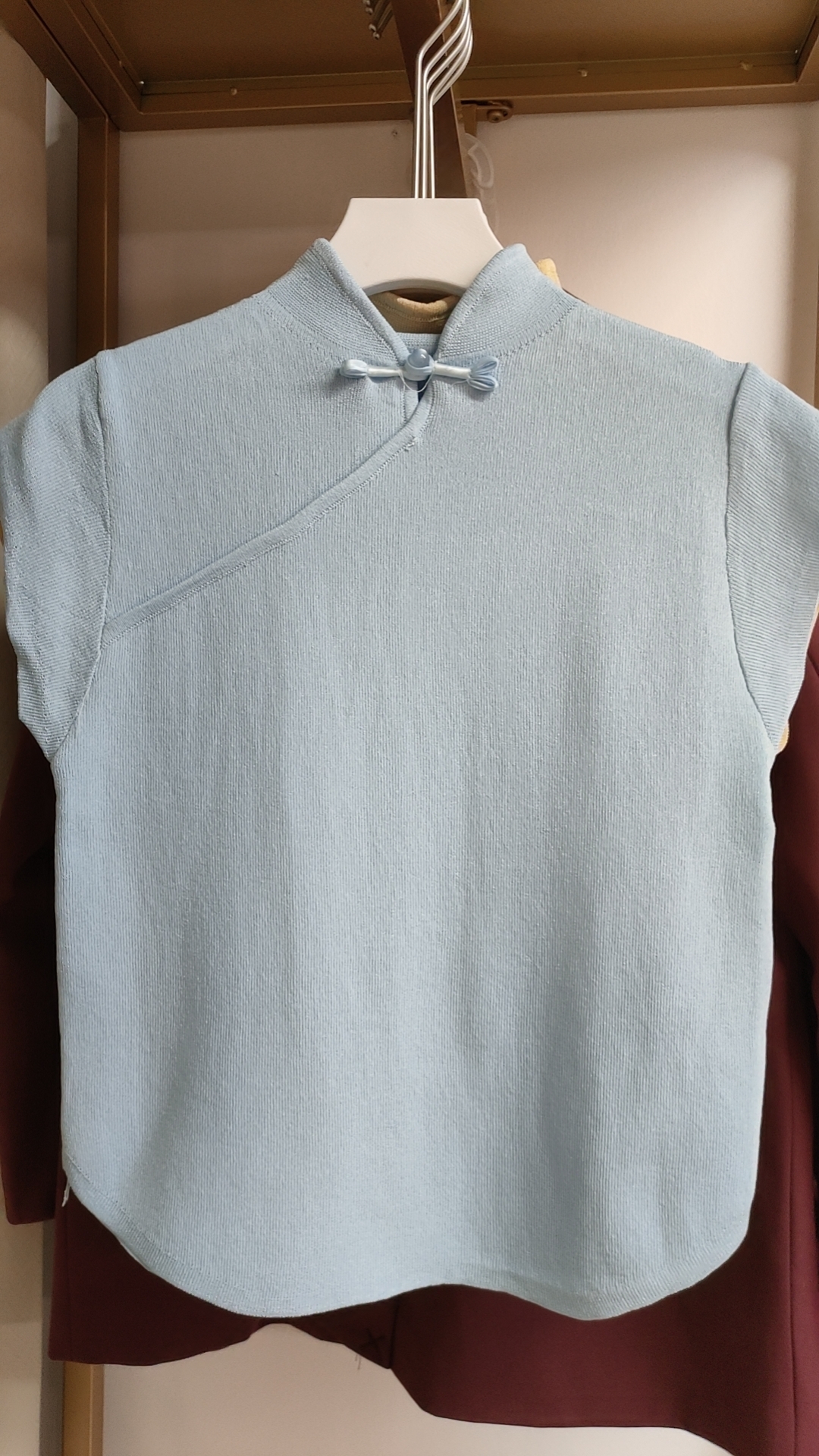 新中式针织短袖t恤女2024新款夏装百搭立领上衣6601半裙