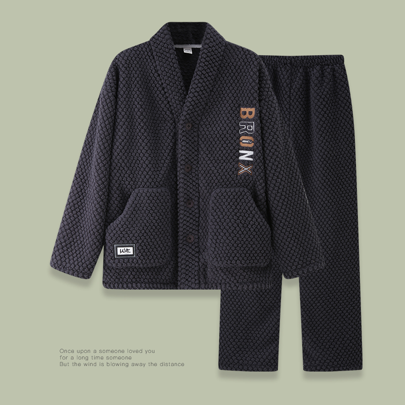 珊瑚绒可外穿睡衣男2023新款秋冬季加绒加厚法兰绒家居服保暖套装
