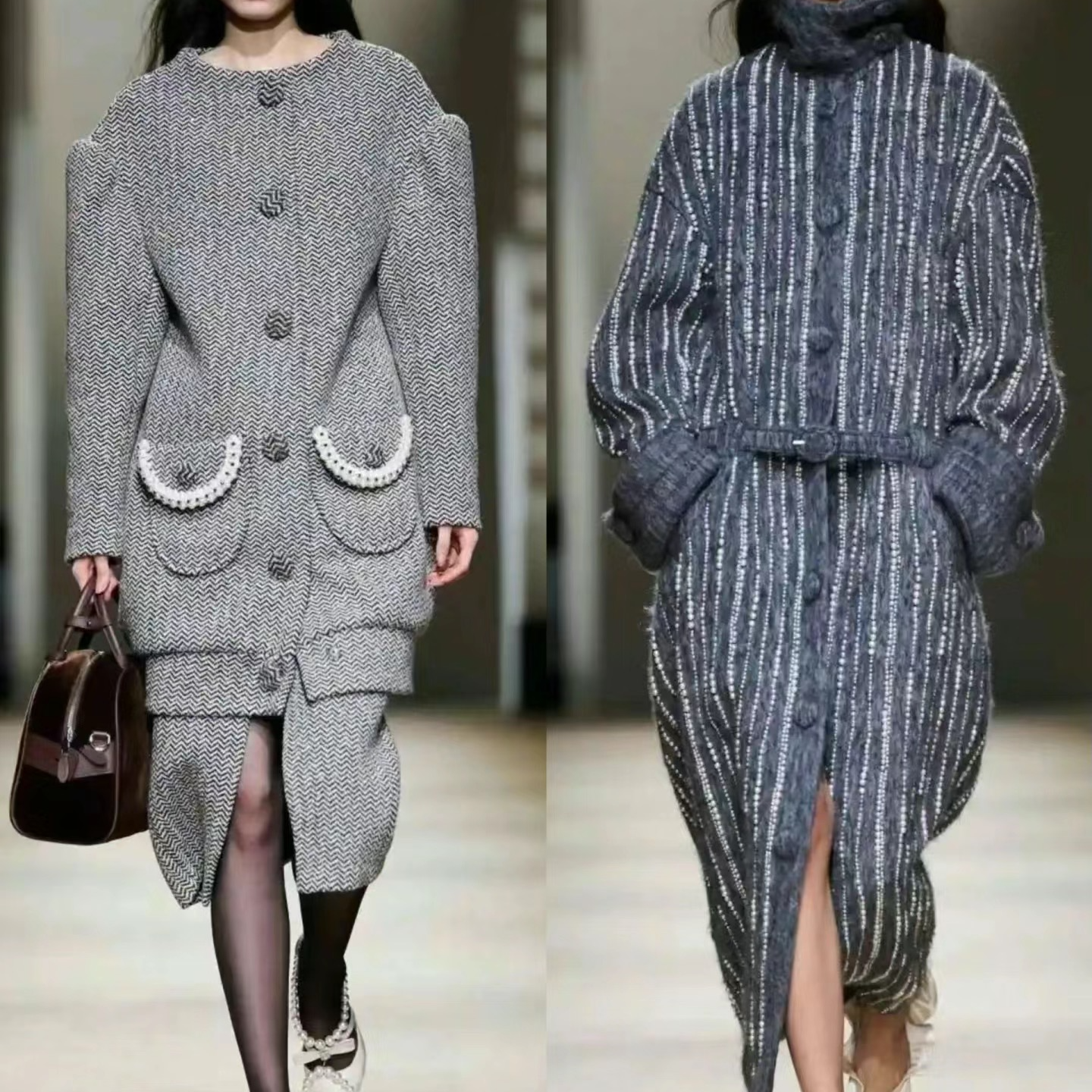 24秋冬新款小香风套装洋气针织连衣裙走秀时尚风衣外套大衣