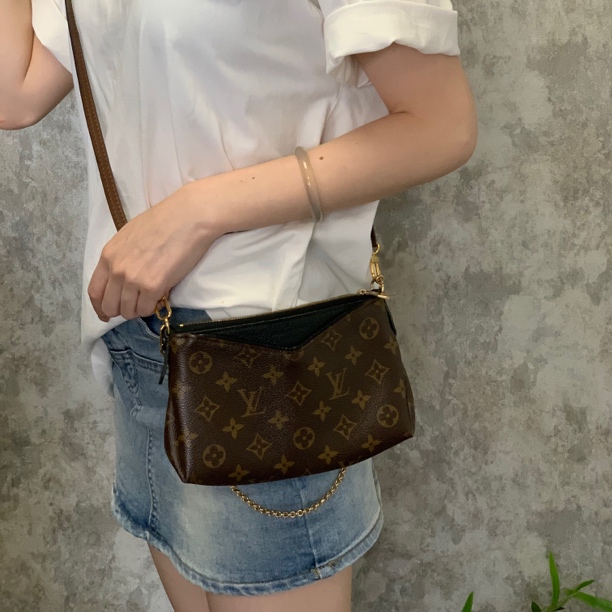 95新 LouisVuitton/路易威登 lv pallas mini 老花拼黑色传奇迷你