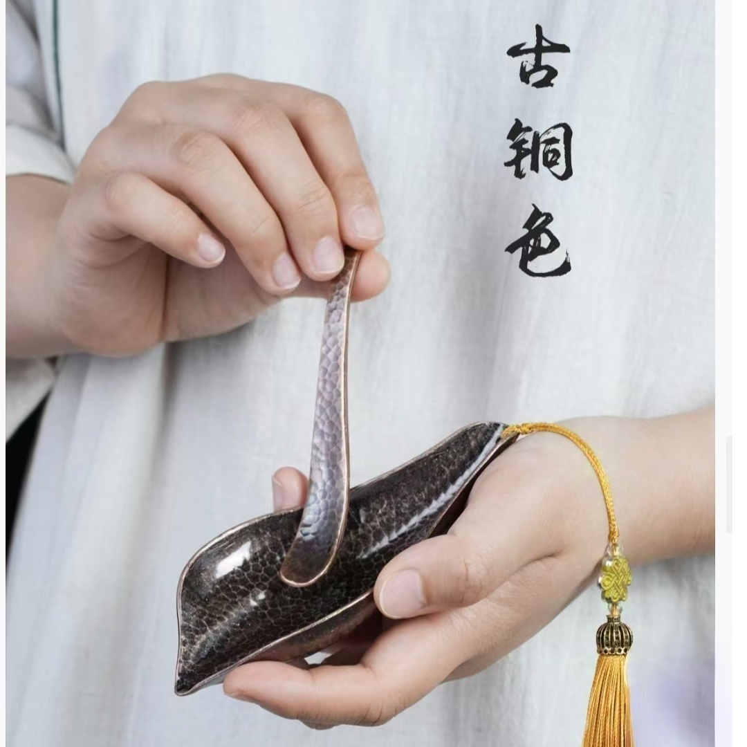 莲君茶则套装/锤点银色/古铜  茶则茶拨二件套 茶道配件中式赏茶