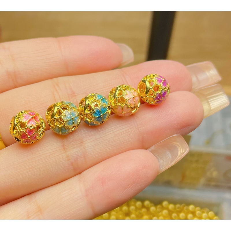 玉麓黄金 足金999四叶草镂空花丝珠路路通5D烧蓝款(定价)