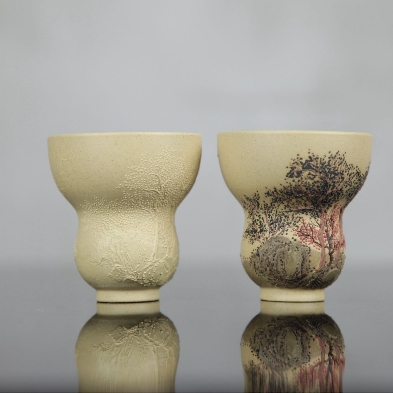 赏砂 |山水泥绘主人杯葫芦杯 本山団泥 80ml