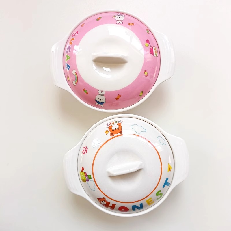 甜心兔婴儿童碗带盖双耳碗宝宝吃饭碗家用可爱卡通幼儿园汤碗餐厅