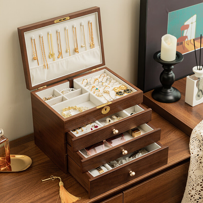 轻奢创意收纳盒实木手饰品耳环首饰盒收纳盒首饰收纳盒