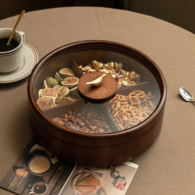 北欧国度家用果盘客厅茶几新年干果收纳盒坚果盘过年实木质干果盒