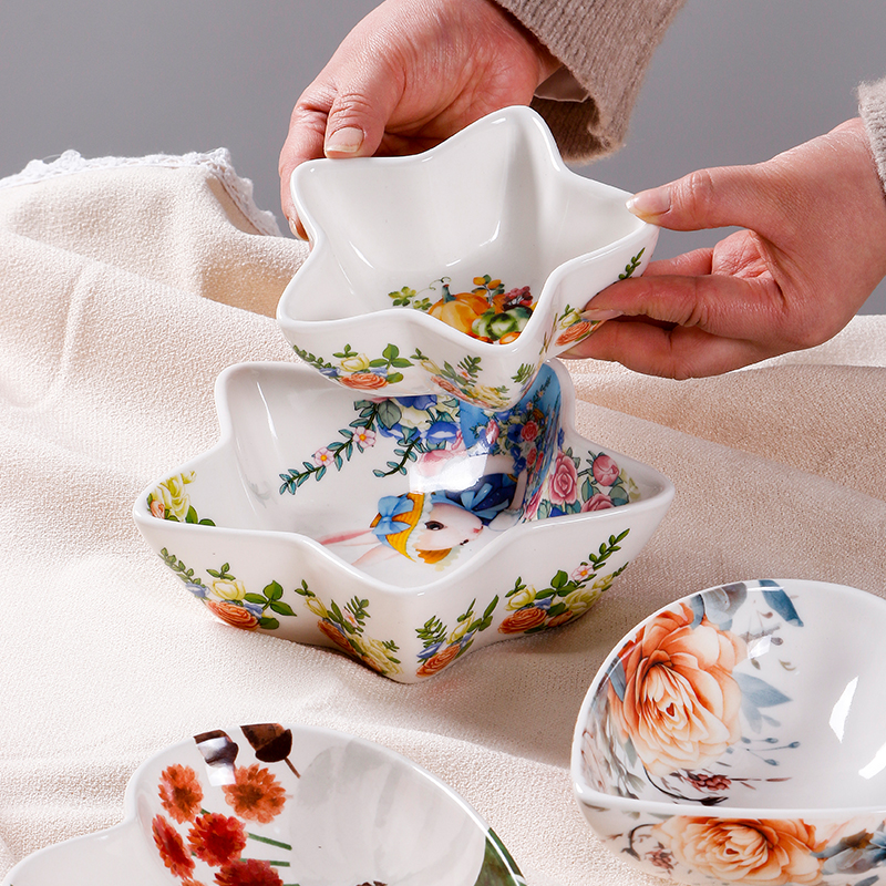 心形沙拉碗欧式五角星碗创意甜品碗家用陶瓷零食碗果酱碗