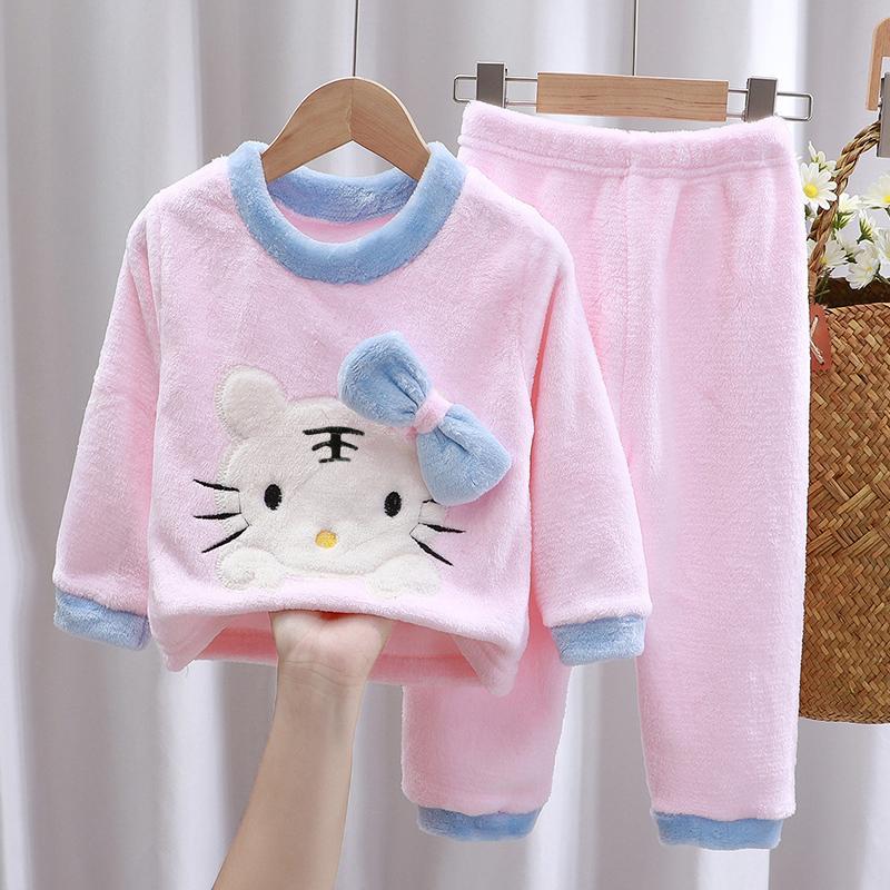 儿童睡衣法兰绒女宝小童公主冬季宝宝女孩儿冬装加厚家居服套装