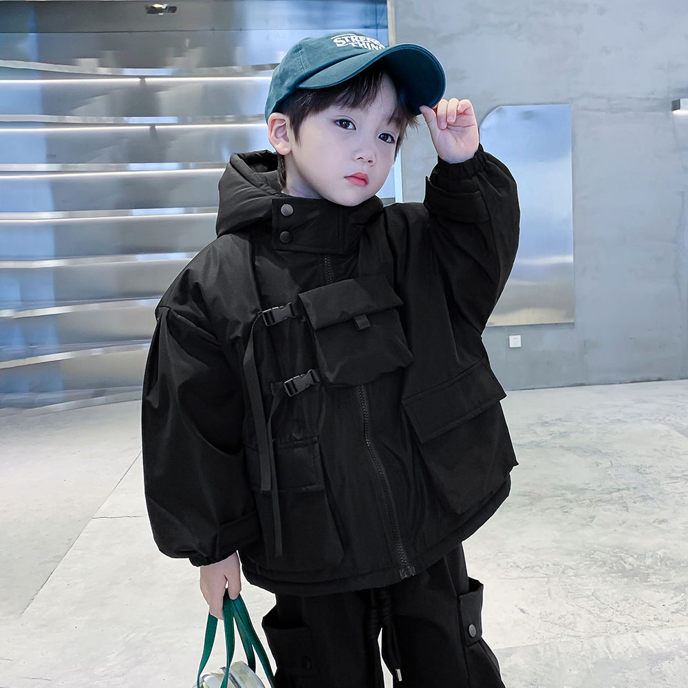男童冲锋衣加绒加厚秋冬2023新款痞帅儿童工装派克服冬装棉服外套