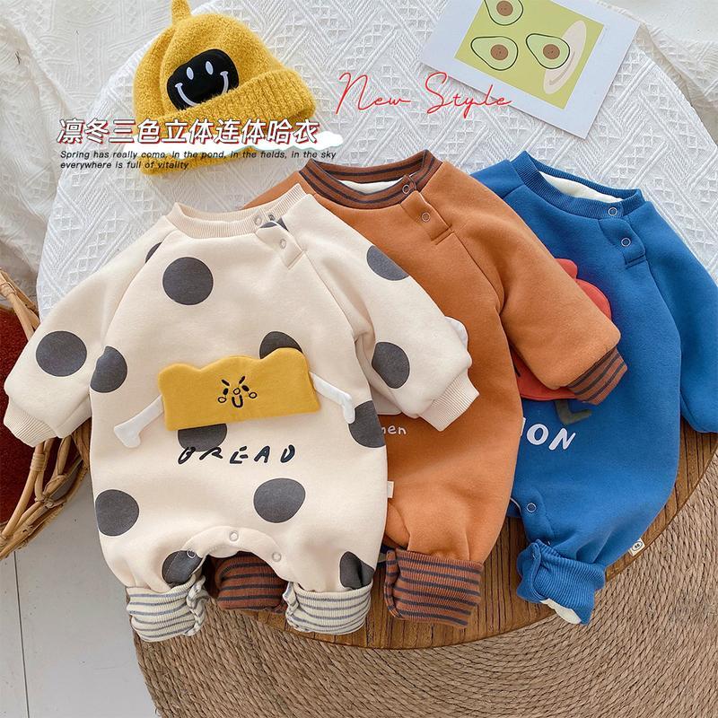秋冬季婴儿衣服哈衣连体衣冬季款装网红宝宝可爱超萌洋气加绒爬服