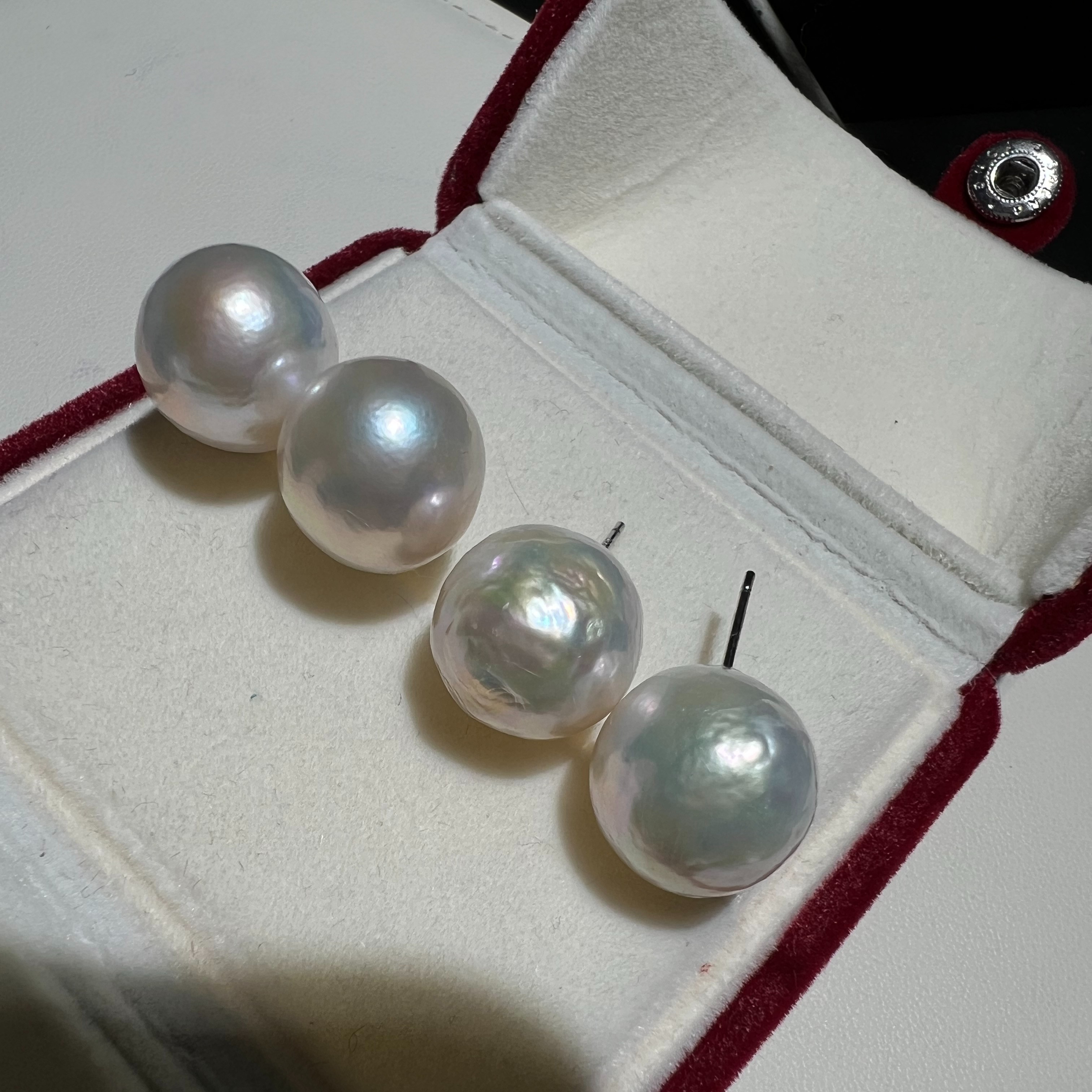 13-14mm少量到货皱巴炫彩巴洛克珍珠耳钉（多样性发货发一对）