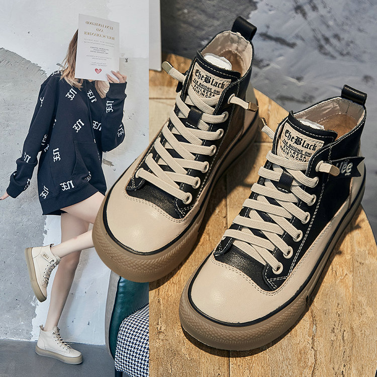 18506头层牛皮高帮鞋女2025秋冬爆款一脚蹬加绒休闲板鞋真皮短靴