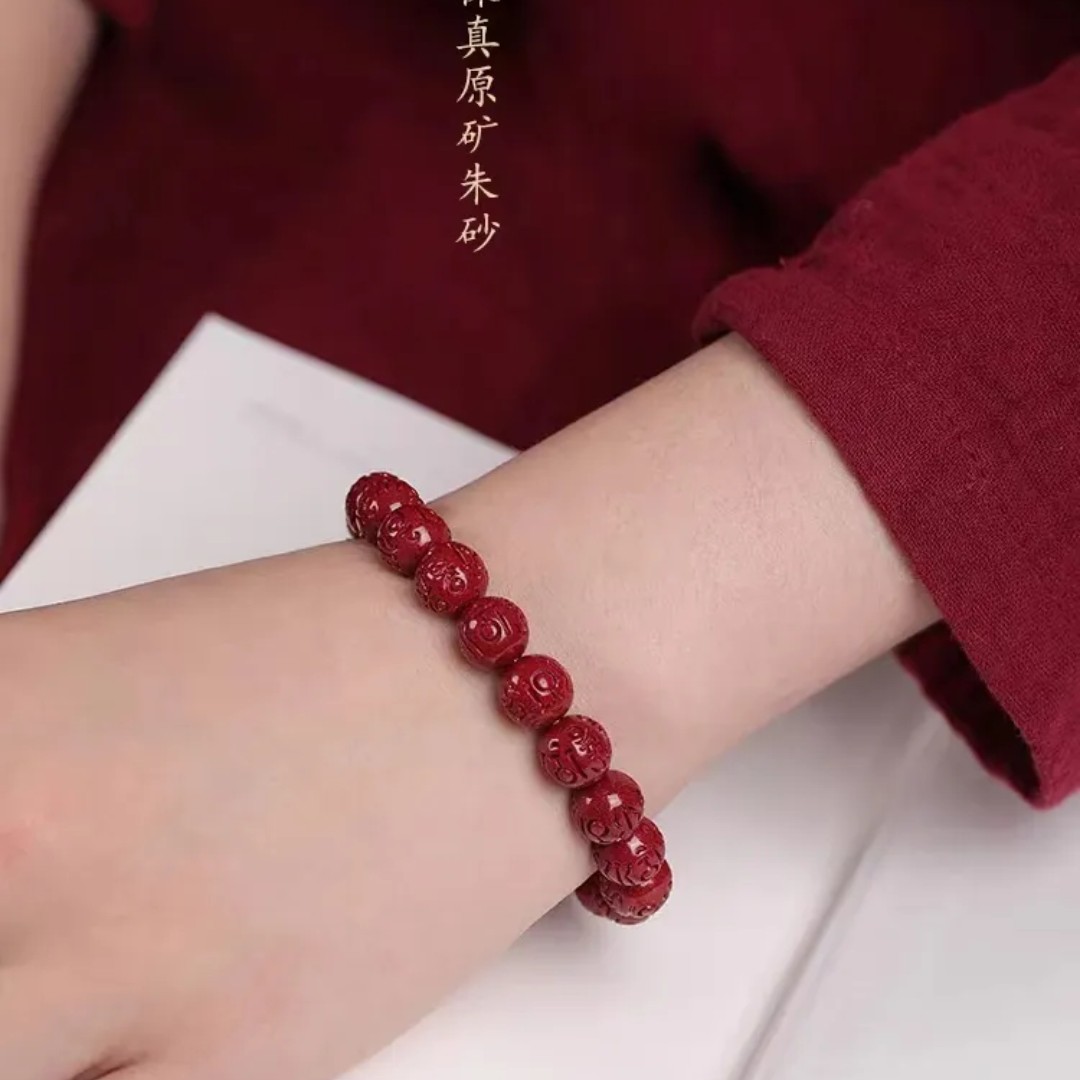 含辰砂工艺品男女款六字朱砂手串高含量六字真言本命年转运手链