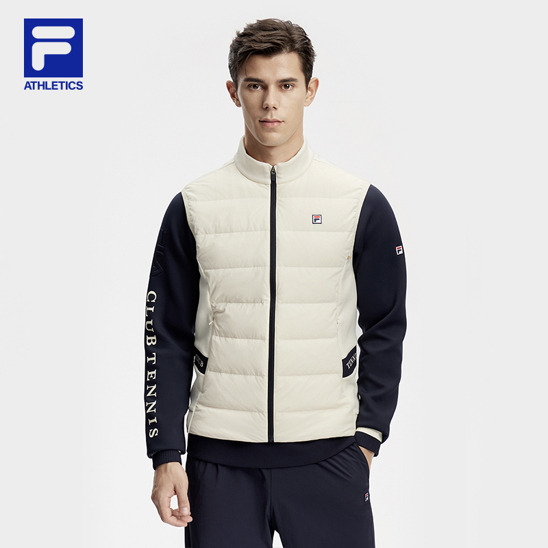 FILA斐乐男装羽绒马甲2024冬季新款运动夹克羽绒服A11M413903F