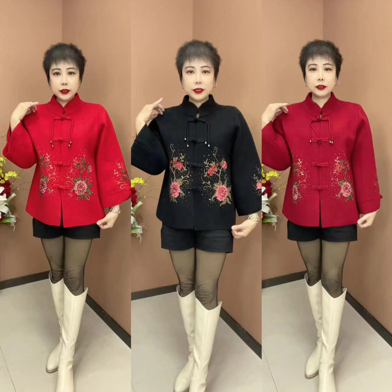 新款秋冬妈妈装盘扣针织外套婆家婚宴礼服中老年女秋冬勃