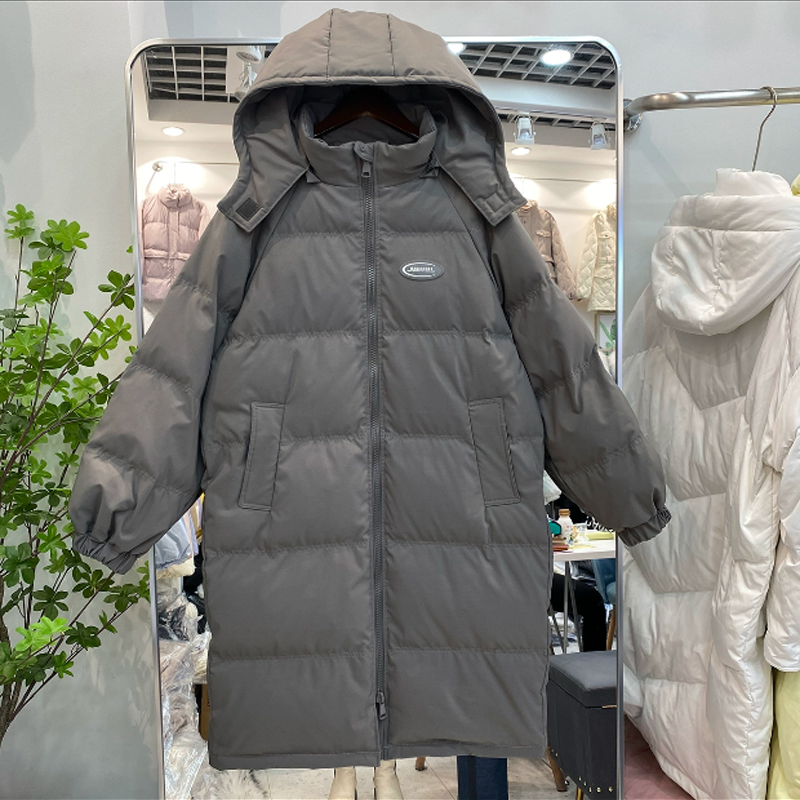 2023新款加绒棉服女中长款时尚加厚黑色秋冬可脱卸帽冬季棉衣外套