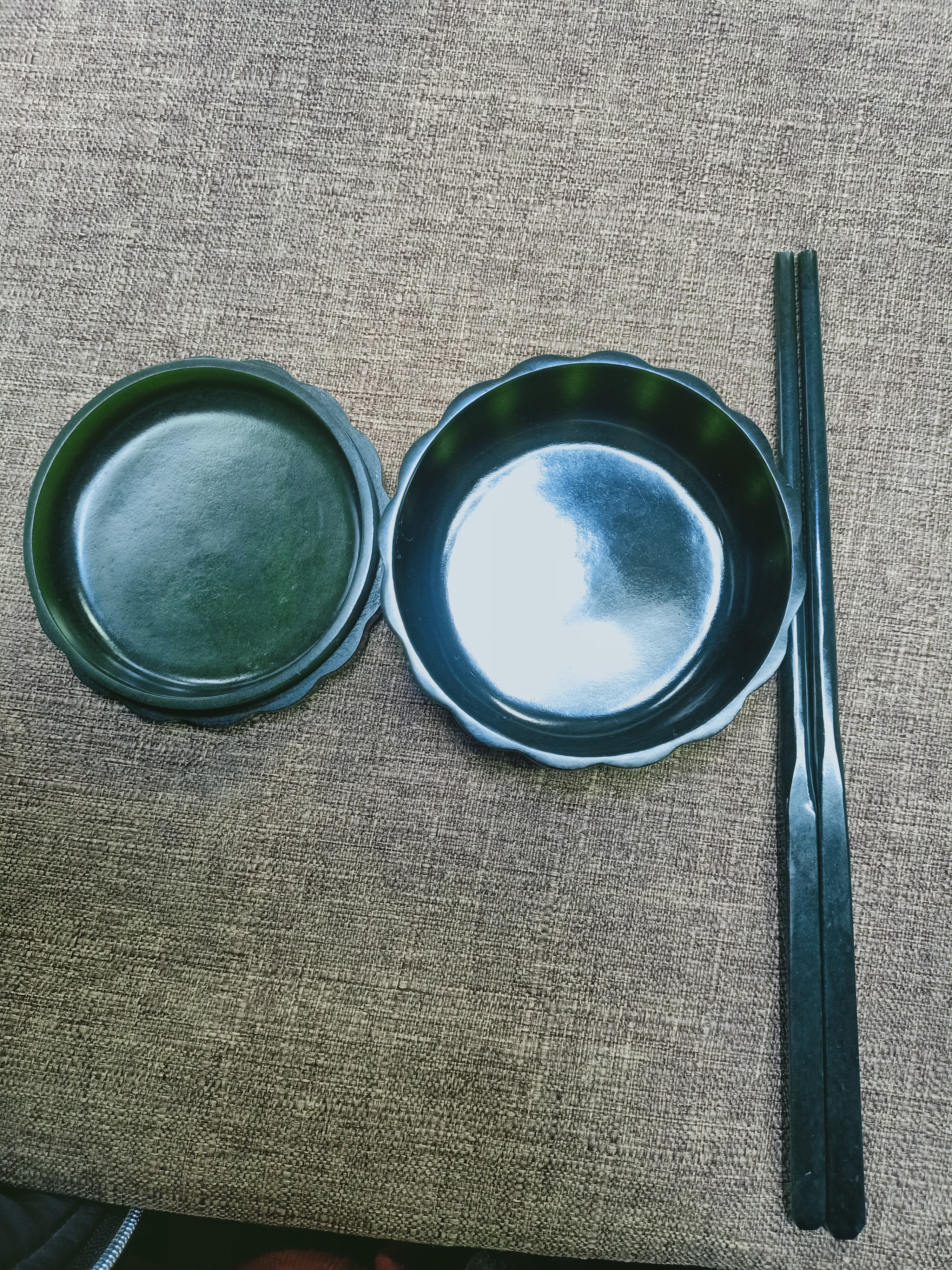 和田玉青玉 盒 碗 筷 套件