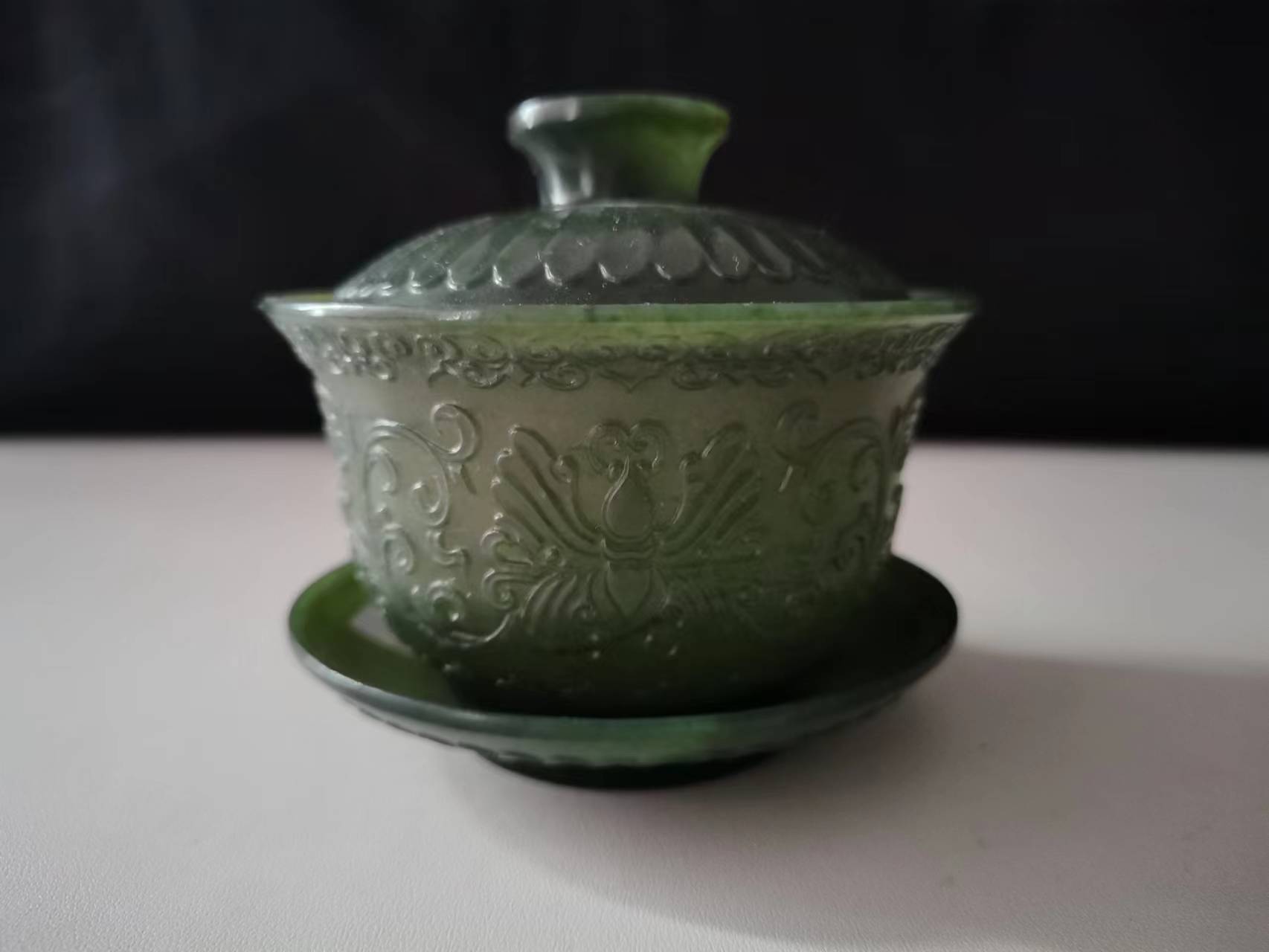 和田玉青玉 三才盖碗套件(全品)