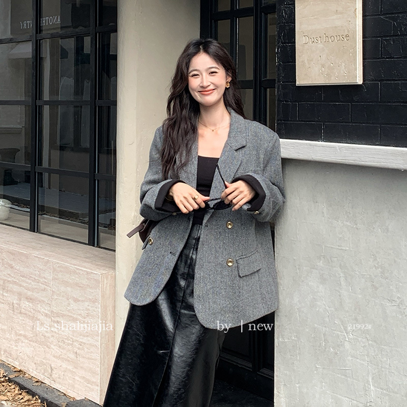 LS 复古休闲百搭西装外套 24年冬季新品原创女装21992#