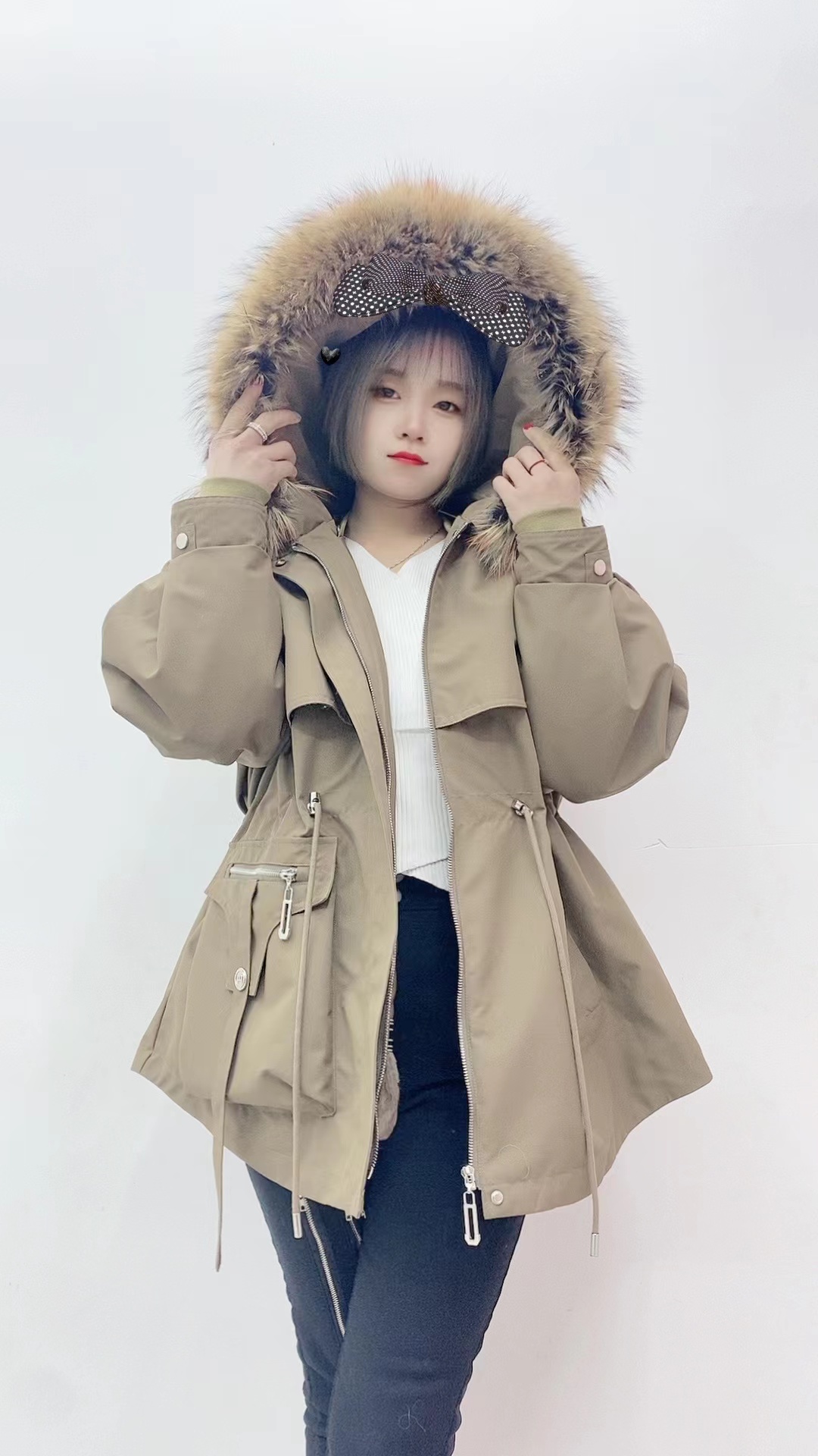 3新款牛仔狐狸毛加保暖羽绒外套水洗休闲韩版冬季直播间改价为准