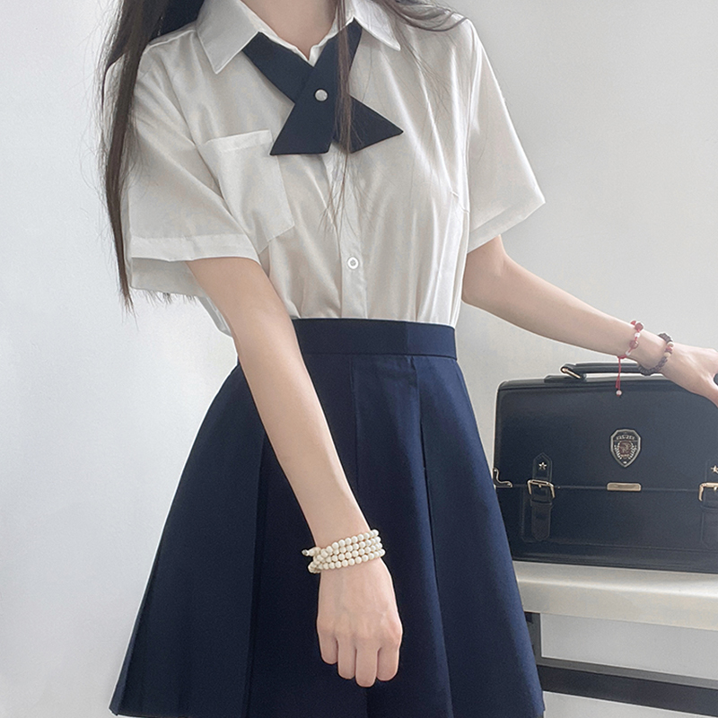 衬衫女jk白色短袖夏季学院风基础款衬衣秋季学生长袖百搭风琴褶
