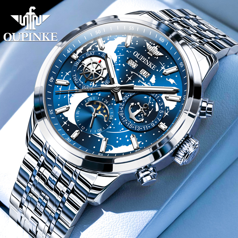 张智霖代言瑞士欧品客高档男士潮流百搭防水多功能高档机械表3256