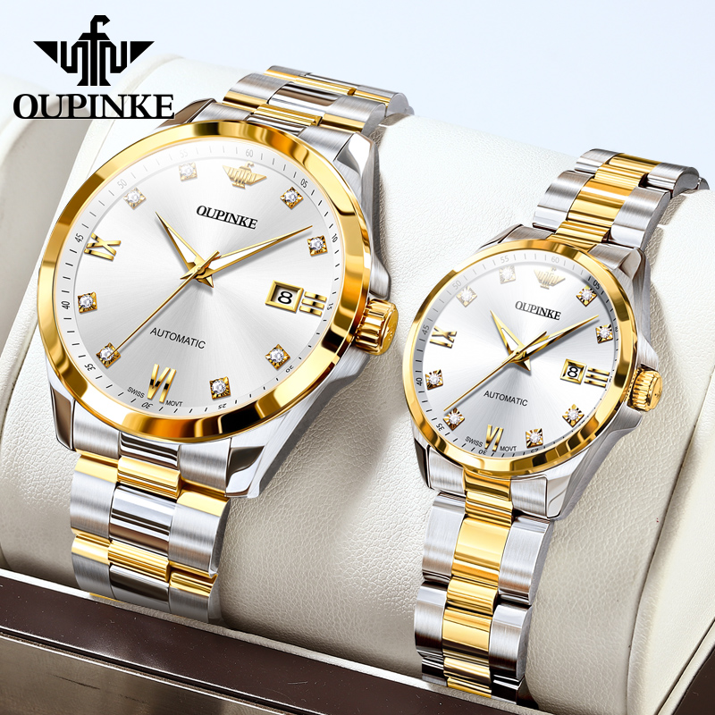 官方张智霖代言瑞士欧品客镶钻高档防水百搭奢华情侣机械手表3199