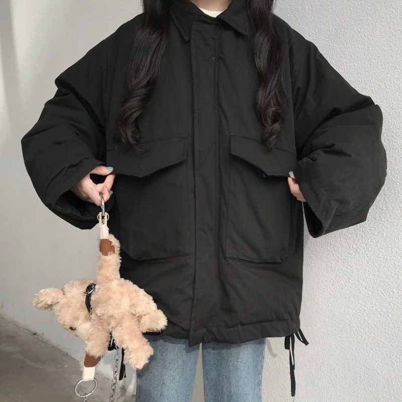 棉服外套女潮ins秋冬2023新款学生韩版宽松工装港风棉衣冬装加厚