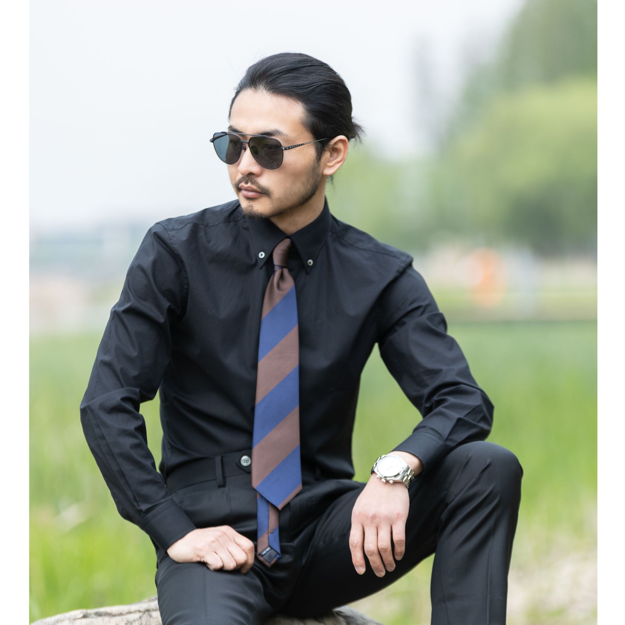 【领扣领衬衫】黑色纯棉商务修身衬衫亲肤百搭男士时尚结婚新郎纯色