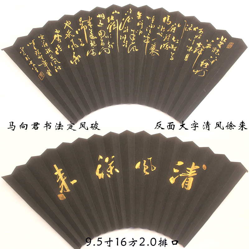 马向君书法扇面定风破观沧海9.5寸16方2.0排口黑色金字文玩扇扇面