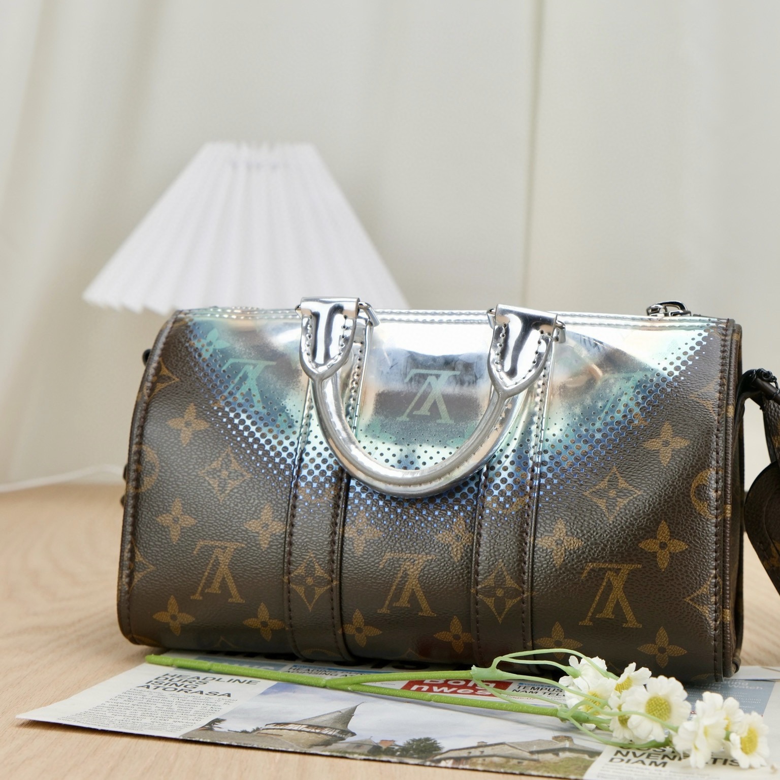 99新 LV 嘉壹/99新(6181)LV keepall 25棕老花镭射单肩斜挎包