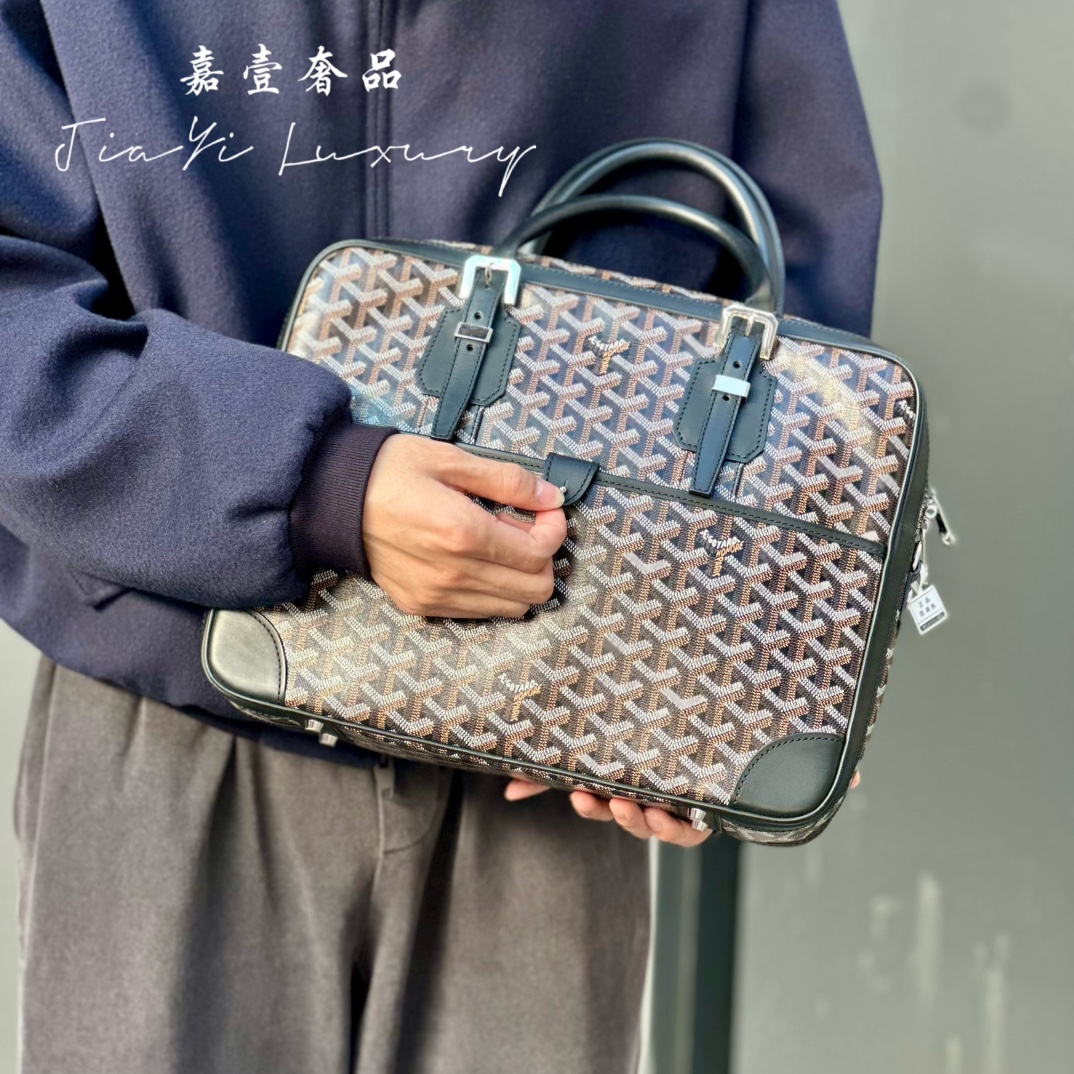 嘉壹/99新(6457)GOYARD戈雅老花满印帆布牛皮手提包公文包